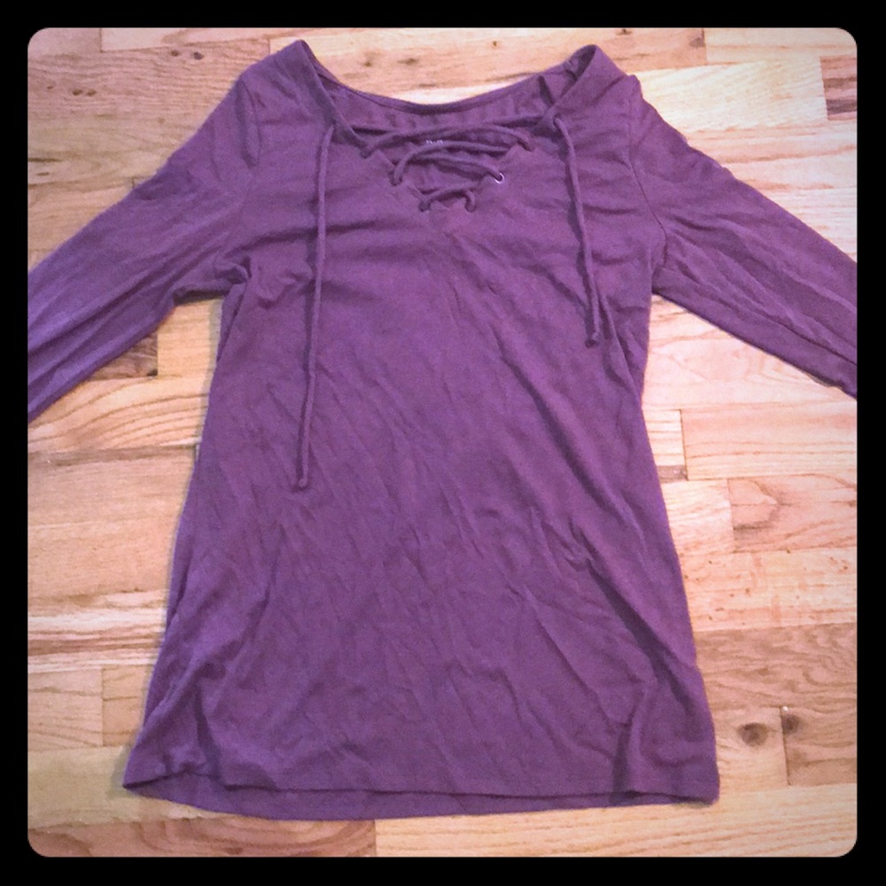 Long Sleeve Purple Laced Up Shirt